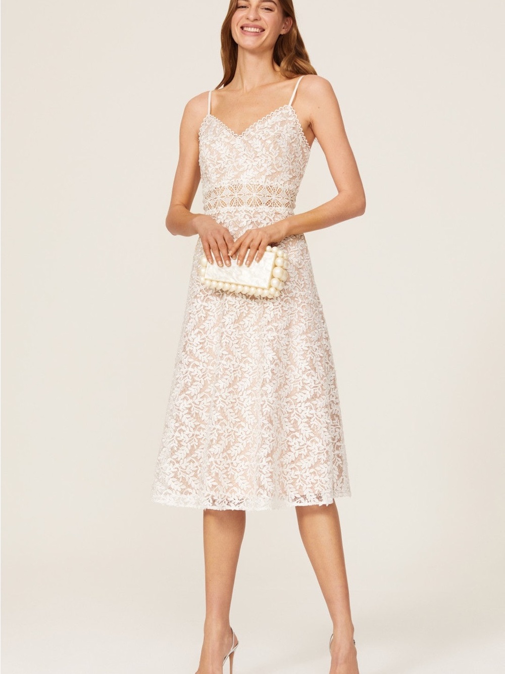 Aidan Mattox Lace Midi Dress in Cream and White size 6 MSRP $300